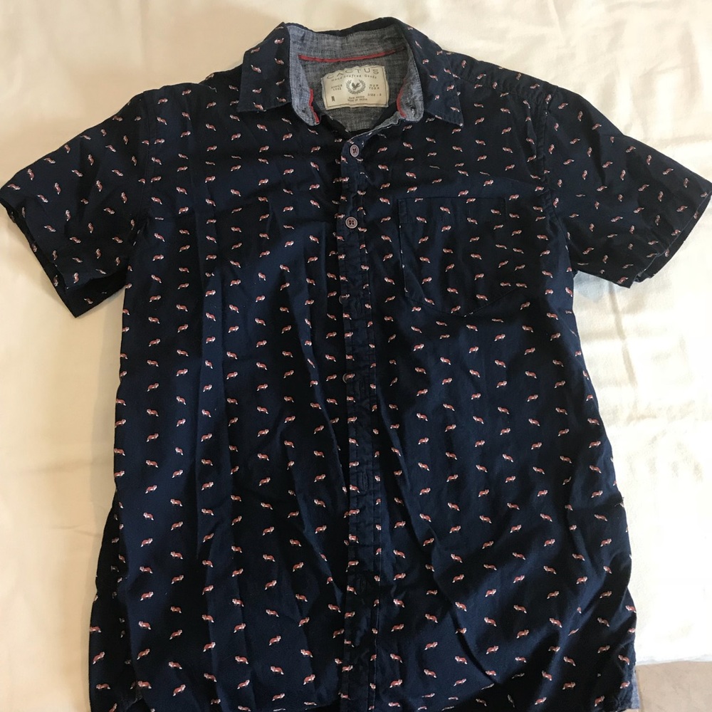 fox print button up shirt